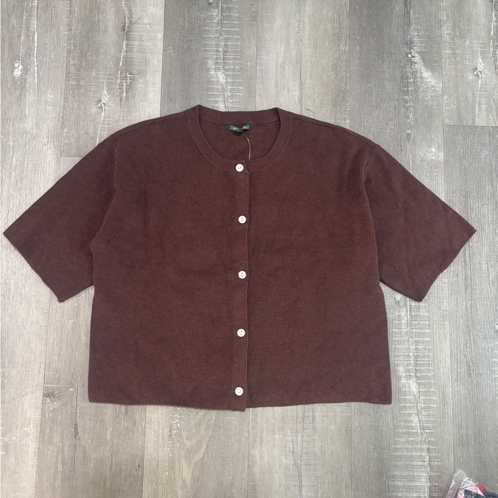 wild fable Chocolate Brown Short-Sleeve Knit Cardigan